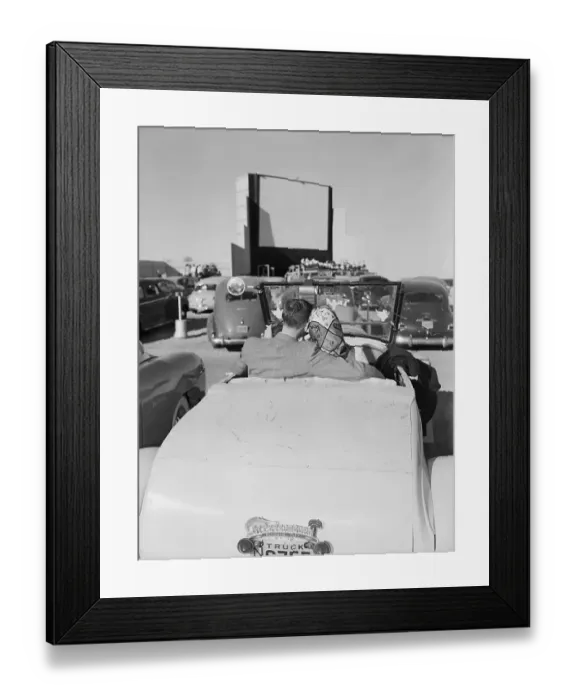 Framed Print : Couple Seated in Car at Drive-In Framed Print : Couple Seated in Car at Drive-In