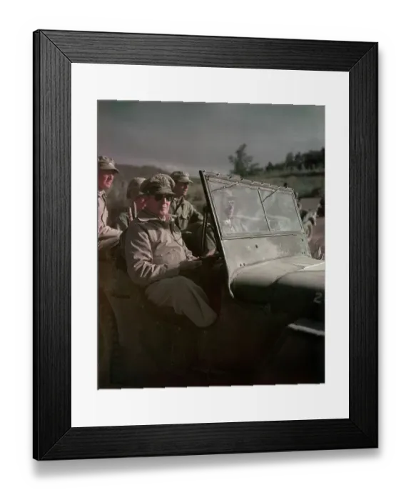 Framed Print : General Douglas MacArthur Riding In Jeep Framed Print : General Douglas MacArthur Riding In Jeep