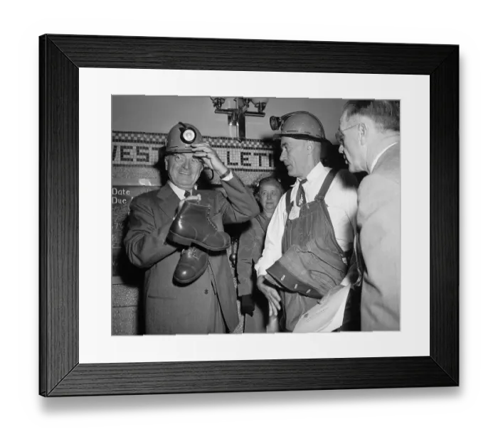 Framed Print : President Truman Wearing Digging Helmet Framed Print : President Truman Wearing Digging Helmet
