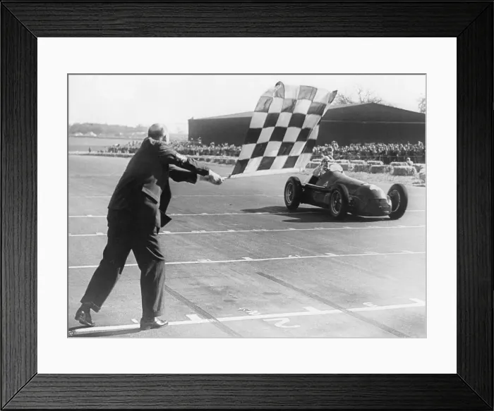 Framed Print : Giuseppe Farina Crossing Finish Line in Racing Car Framed Print : Giuseppe Farina Crossing Finish Line in Racing Car