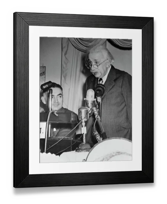 Framed Print : Albert Einstein Speaking at Microphone Framed Print : Albert Einstein Speaking at Microphone