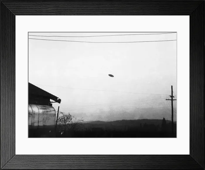 Framed Print : Flying Saucer Flying over Farm Framed Print : Flying Saucer Flying over Farm