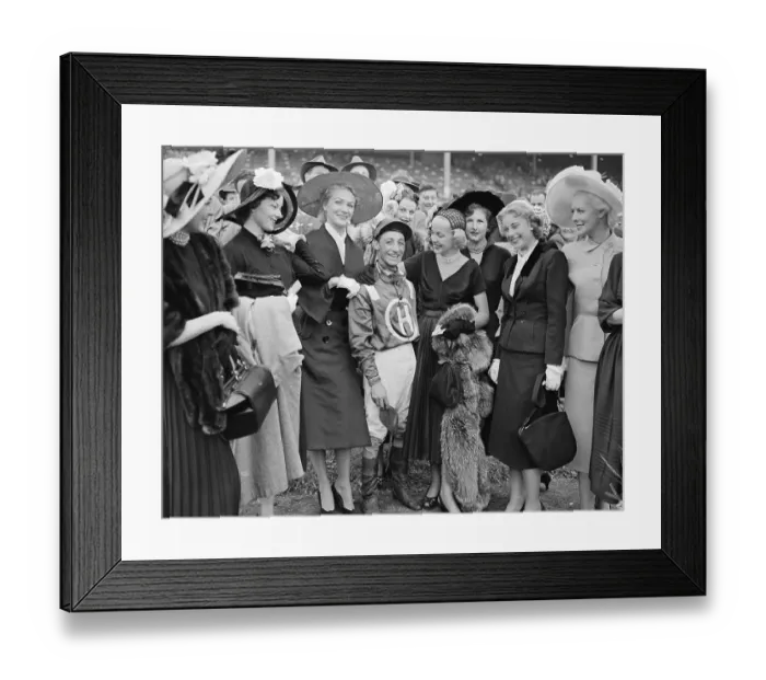 Framed Print : Eddie Arcaro Posing with Models Framed Print : Eddie Arcaro Posing with Models