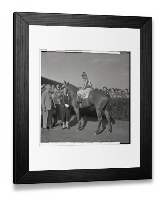 Framed Print : Owners Standing by Hill Prince with Eddie Arcaro Astride Framed Print : Owners Standing by Hill Prince with Eddie Arcaro Astride