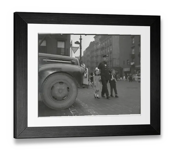 Framed Print : Policemen Escorting Children Across Street Framed Print : Policemen Escorting Children Across Street