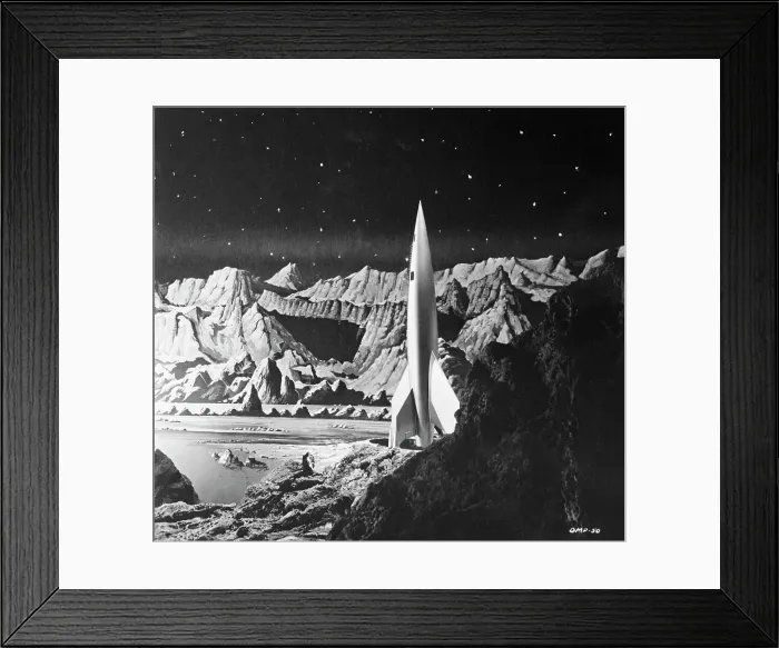 Framed Print : Film Still Of Rocket In Moon Landscape Framed Print : Film Still Of Rocket In Moon Landscape