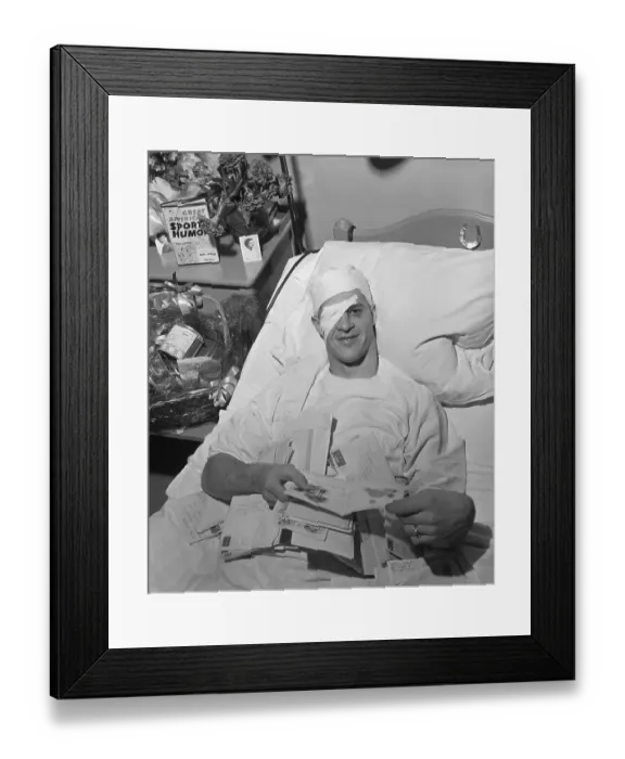 Framed Print : Gordon Howe in Hospital Bed With Gifts