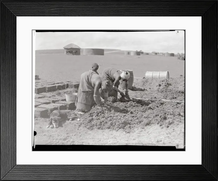 Framed Print : Woman and Children Working in Soil Framed Print : Woman and Children Working in Soil