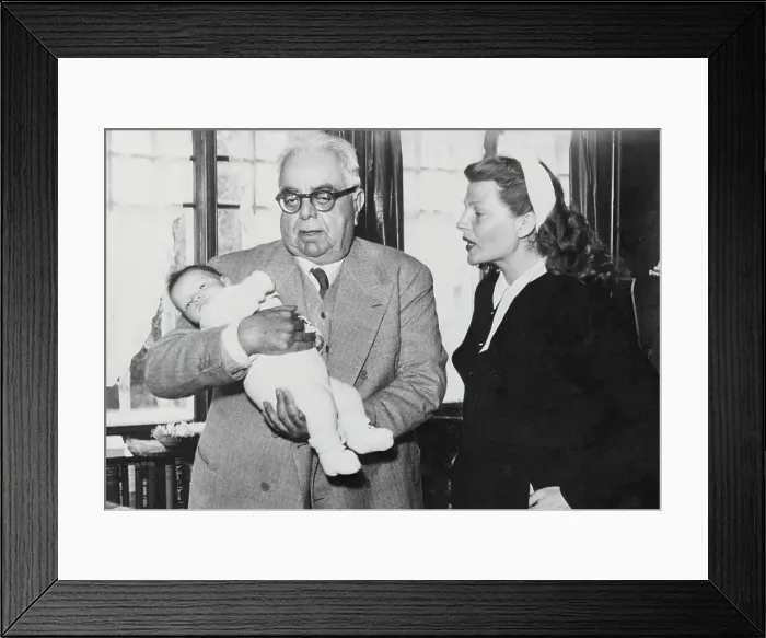 Framed Print : Aga Khan with Rita Hayworth and New Granddaughter Framed Print : Aga Khan with Rita Hayworth and New Granddaughter