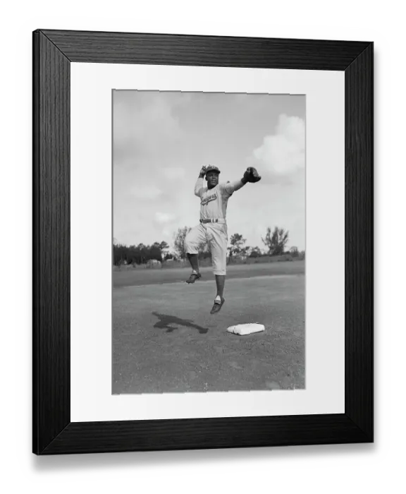 Framed Print : Jackie Robinson Making Toss in Midair Framed Print : Jackie Robinson Making Toss in Midair
