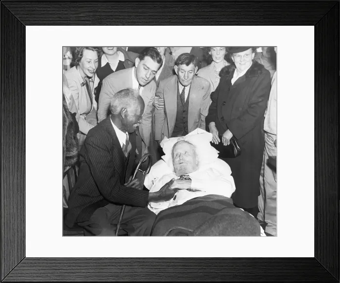 Framed Print : Old Man Shakes Older Man'S Hand (In Bed) Framed Print : Old Man Shakes Older Man'S Hand (In Bed)