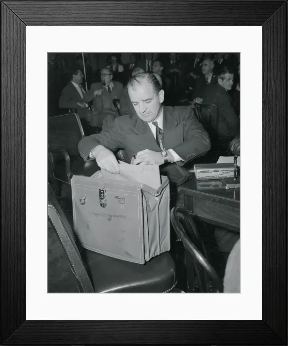 Framed Print : Joseph McCarthy Looking Into Briefcase Framed Print : Joseph McCarthy Looking Into Briefcase