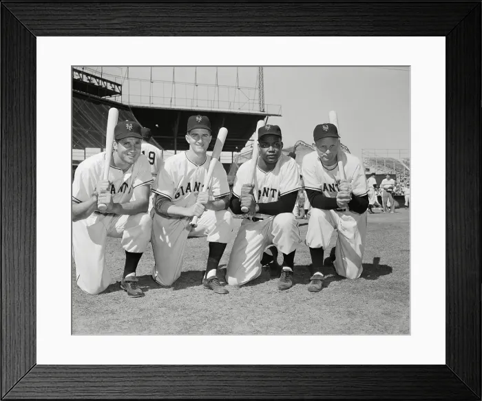 Framed Print : Baseball Players Kneeling with Bats Framed Print : Baseball Players Kneeling with Bats