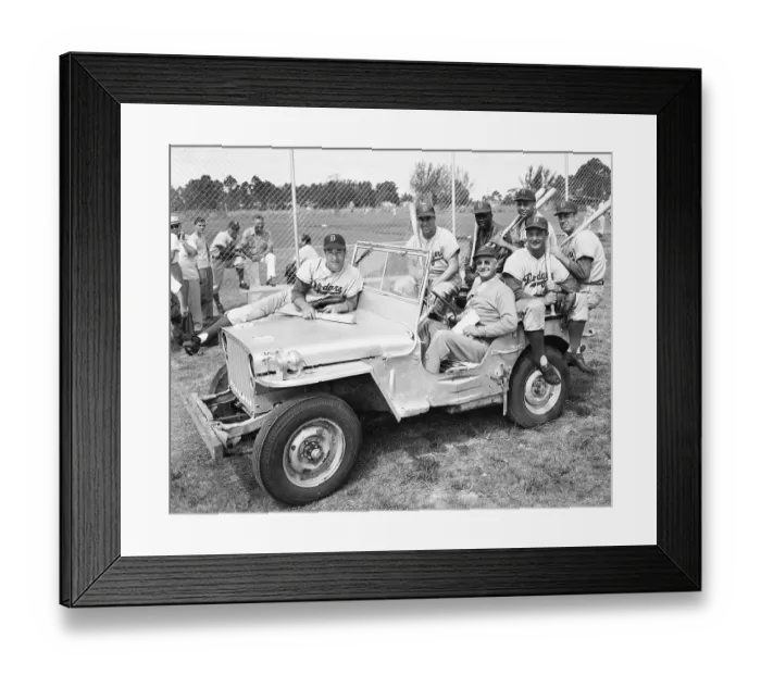 Framed Print : Burt Shotton Giving Dodgers Ride in Jeep Framed Print : Burt Shotton Giving Dodgers Ride in Jeep