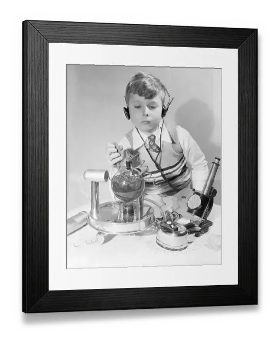 Framed Print : Boy Playing with Toy Atomic Laboratory Framed Print : Boy Playing with Toy Atomic Laboratory