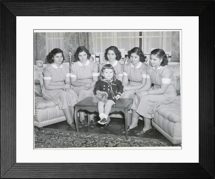 Framed Print : The Quintuplets Posing with Their Younger Sister Framed Print : The Quintuplets Posing with Their Younger Sister