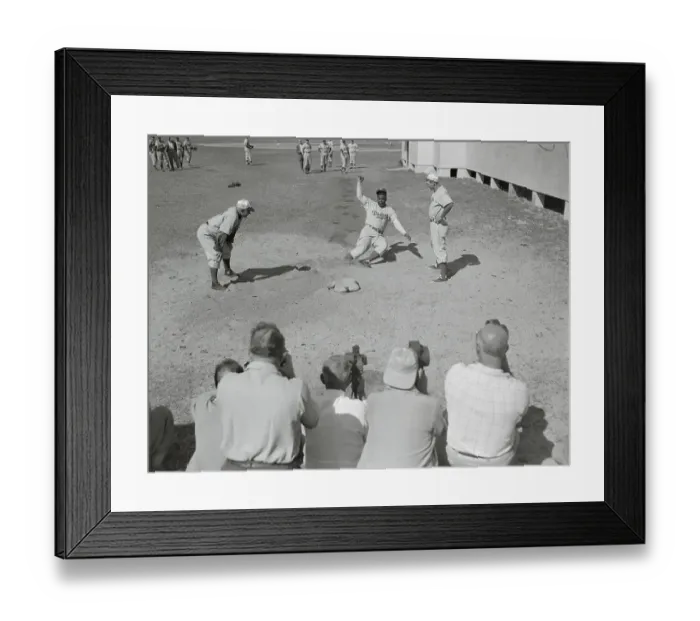 Framed Print : Jackie Robinson Practicing Slide into Base Framed Print : Jackie Robinson Practicing Slide into Base