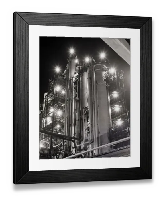 Framed Print : Night View of Oil Refinery with Lights Framed Print : Night View of Oil Refinery with Lights
