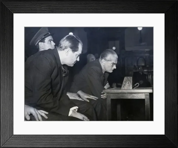 Framed Print : Men Seated Leaning Toward Loudspeaker Framed Print : Men Seated Leaning Toward Loudspeaker