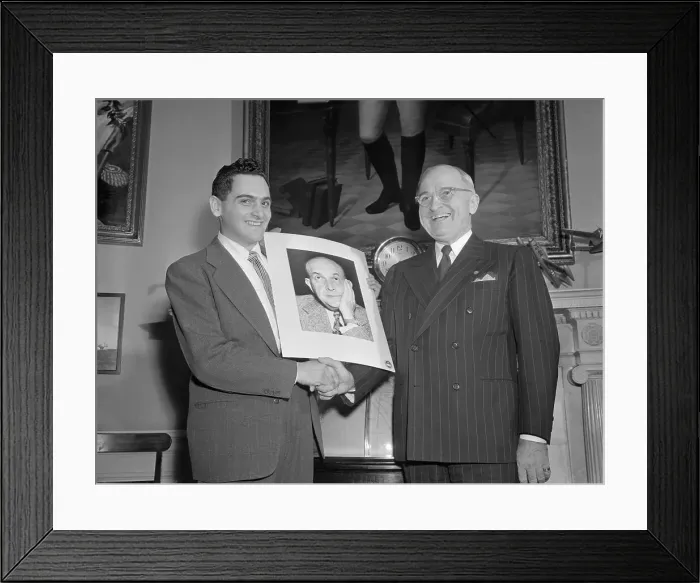 Framed Print : Harry Truman Shaking Hands with Stanley Tretick Framed Print : Harry Truman Shaking Hands with Stanley Tretick