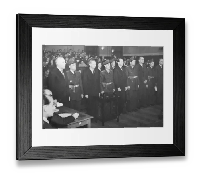 Framed Print : Row Of Accused Standing In Courtroom Framed Print : Row Of Accused Standing In Courtroom