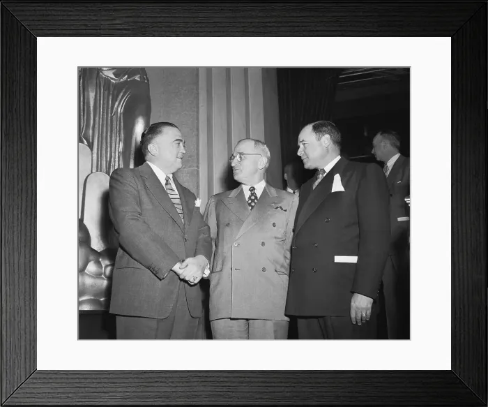 Framed Print : President Truman, J. Edgar Hoover and Attorney General J. Howard McGrath At Justice Department Framed Print : President Truman, J. Edgar Hoover and Attorney General J. Howard McGrath At Justice Department