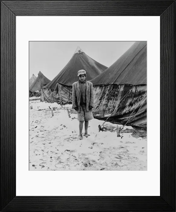 Framed Print : Migrant Boy Barefoot In The Snow Framed Print : Migrant Boy Barefoot In The Snow