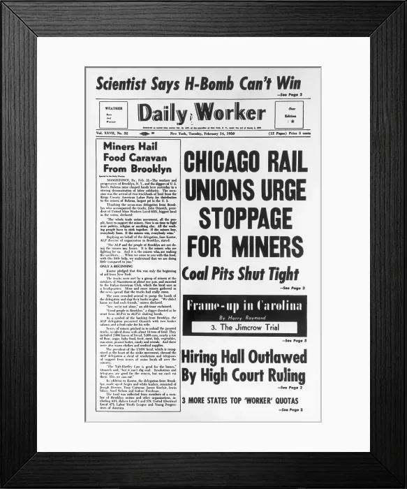 Framed Print : Front Page Of The Daily Worker Framed Print : Front Page Of The Daily Worker