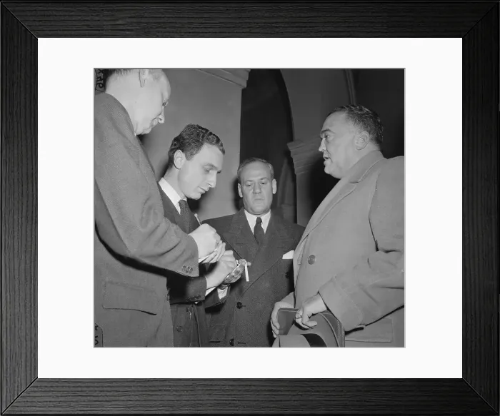 Framed Print : J. Edgar Hoover Speaking to Reporters Framed Print : J. Edgar Hoover Speaking to Reporters