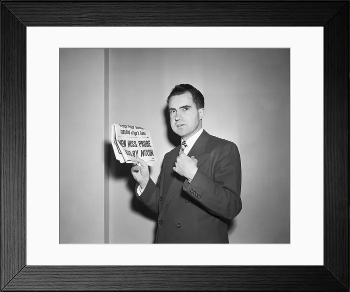 Framed Print : Richard Nixon Holding Up Newspaper Framed Print : Richard Nixon Holding Up Newspaper