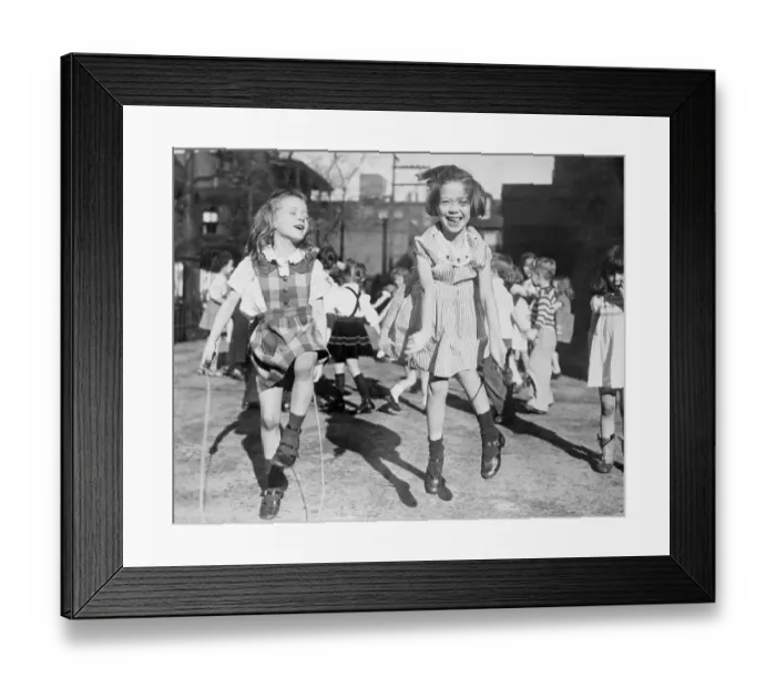 Framed Print : Girls Jumping Rope on Playground Framed Print : Girls Jumping Rope on Playground