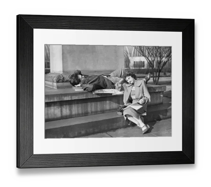 Framed Print : Students Study Outdoors In Warm Sun Framed Print : Students Study Outdoors In Warm Sun
