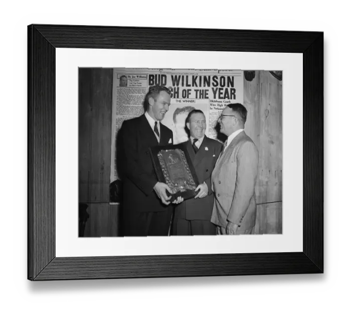 Framed Print : Coach Charles Bud Wilkinson Holding Coach Award with Others Framed Print : Coach Charles Bud Wilkinson Holding Coach Award with Others