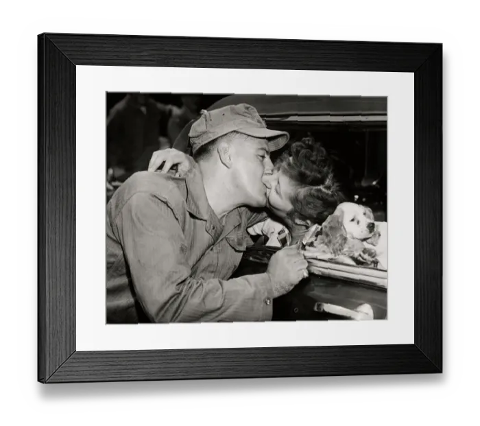 Framed Print : Soldier Kissing Wife Good-Bye Framed Print : Soldier Kissing Wife Good-Bye