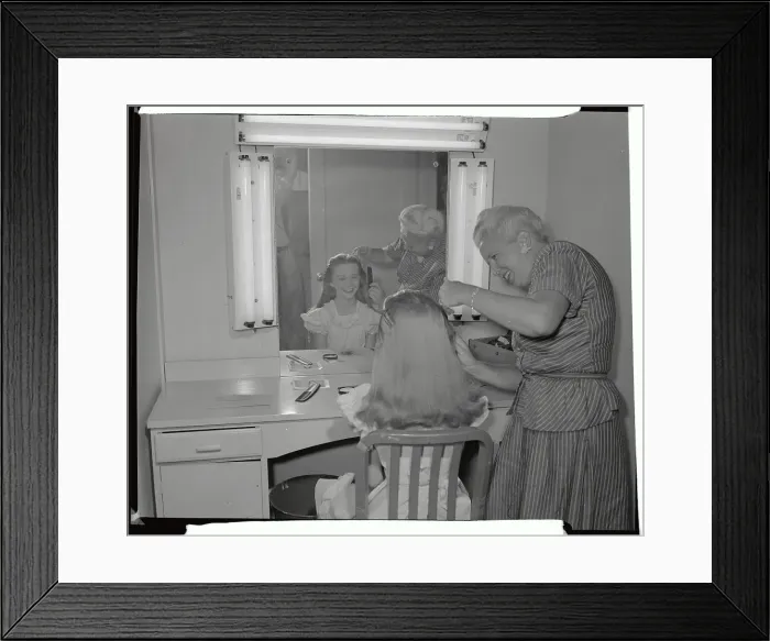 Framed Print : Woman Brushing Kathryn Beaumont's Hair Before Vanity Mirror Framed Print : Woman Brushing Kathryn Beaumont's Hair Before Vanity Mirror