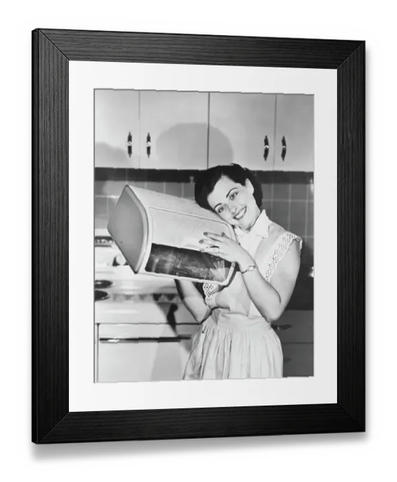 Framed Print : Woman Hugging Bread Box Framed Print : Woman Hugging Bread Box