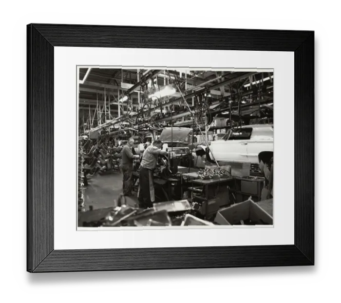Framed Print : Men Working on Auto Assembly Line Framed Print : Men Working on Auto Assembly Line