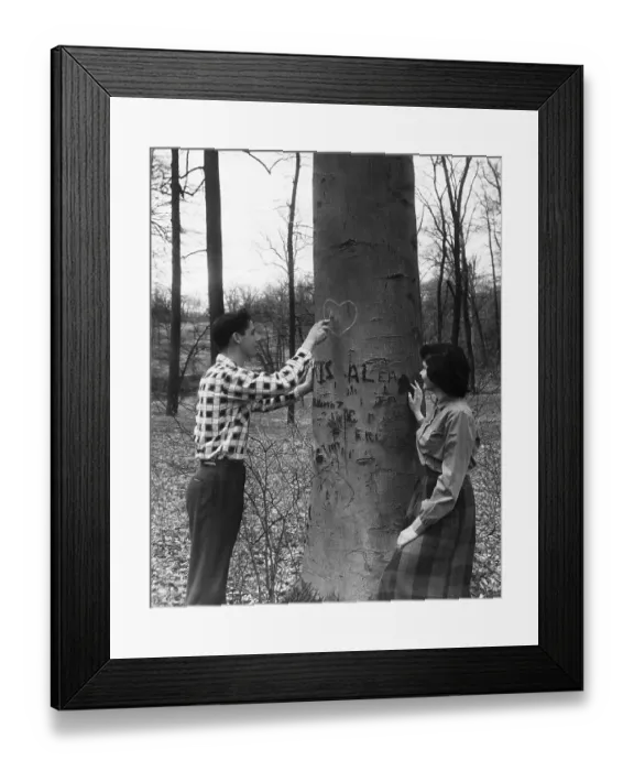 Framed Print : Teenagers Carving Initials on a Tree Framed Print : Teenagers Carving Initials on a Tree