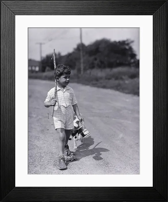 Framed Print : Boy Walking with Fishing Stick Framed Print : Boy Walking with Fishing Stick