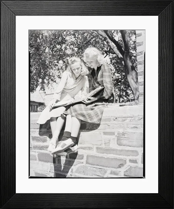 Framed Print : Girls Studying Framed Print : Girls Studying