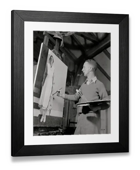 Framed Print : Portrait of Norman Rockwell Smoking Pipe and Painting Framed Print : Portrait of Norman Rockwell Smoking Pipe and Painting