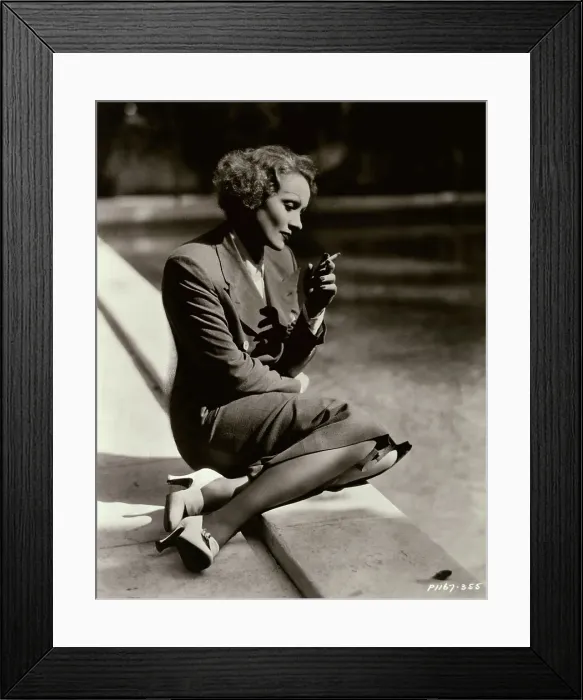 Framed Print : Marlene Dietrich Sitting at Pool and Smoking Framed Print : Marlene Dietrich Sitting at Pool and Smoking