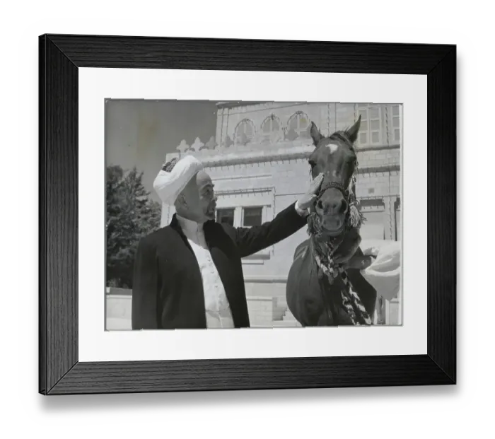 Framed Print : Arab Kingdom Leader Abdullah Petting a Horse Framed Print : Arab Kingdom Leader Abdullah Petting a Horse