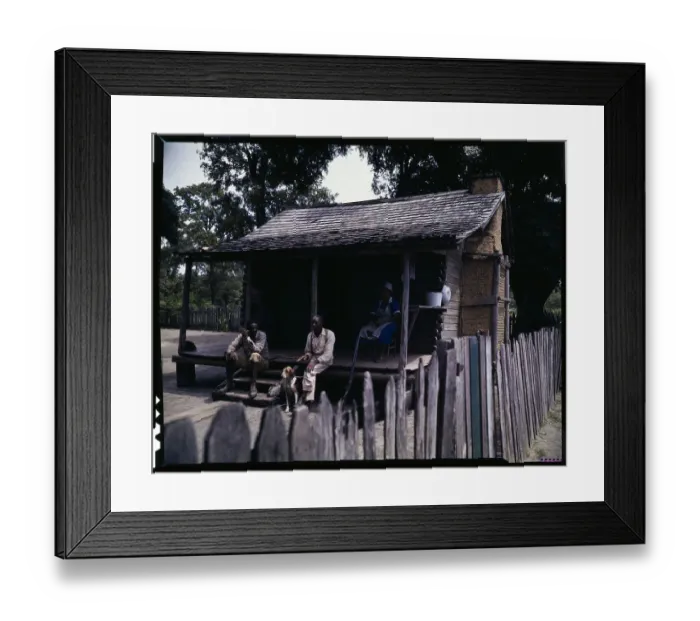 Framed Print : Two Men and Woman Sitting on Shack Porch Framed Print : Two Men and Woman Sitting on Shack Porch