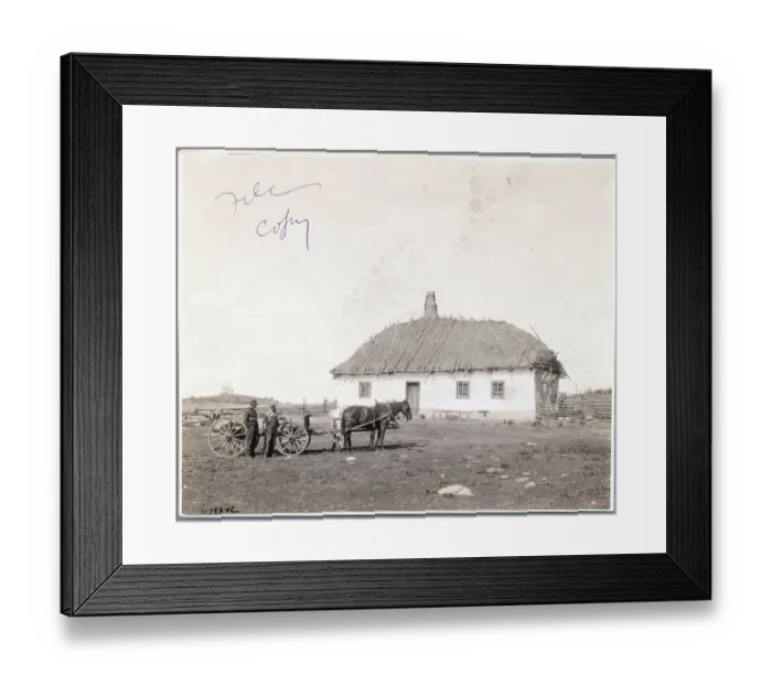 Framed Print : Two Men near Horse Driven Wagon and House Framed Print : Two Men near Horse Driven Wagon and House