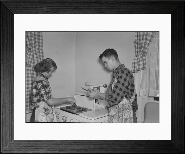 Framed Print : Teenagers Cooking Burgers Framed Print : Teenagers Cooking Burgers