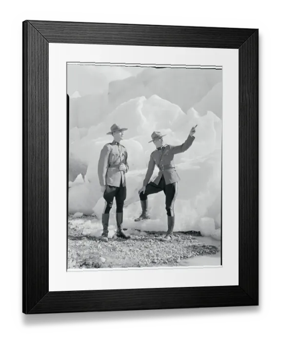 Framed Print : Canadian Mounties Conversing near Glacial Formations Framed Print : Canadian Mounties Conversing near Glacial Formations
