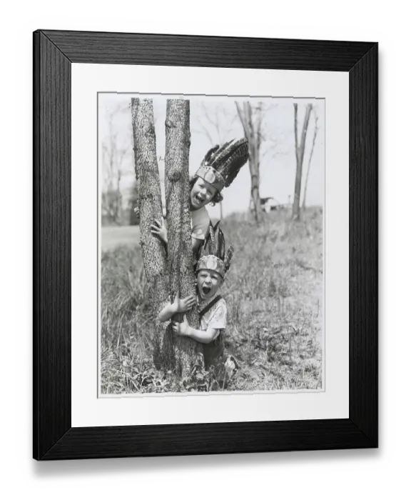Framed Print : Boy and Girl Playing Indians Outdoors Framed Print : Boy and Girl Playing Indians Outdoors