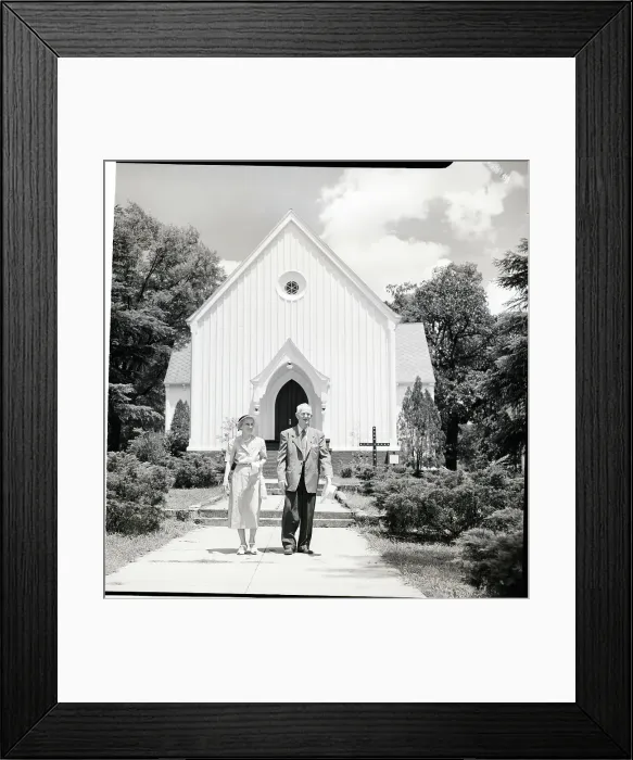Framed Print : Man and Daughter Stand Outside Church
