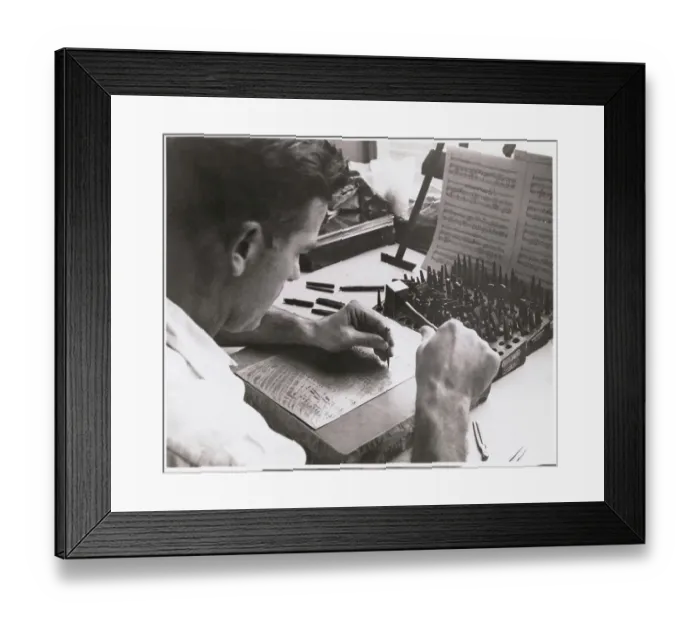 Framed Print : Men Hammering to Make Music Notes Framed Print : Men Hammering to Make Music Notes